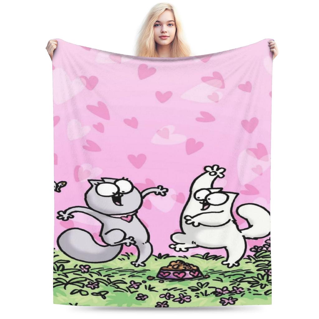 Comfortable Simons Cartoon Cat Cats Blanket Stuff Bed Decorative Throw Blanket Soft Flannel for Bedroom