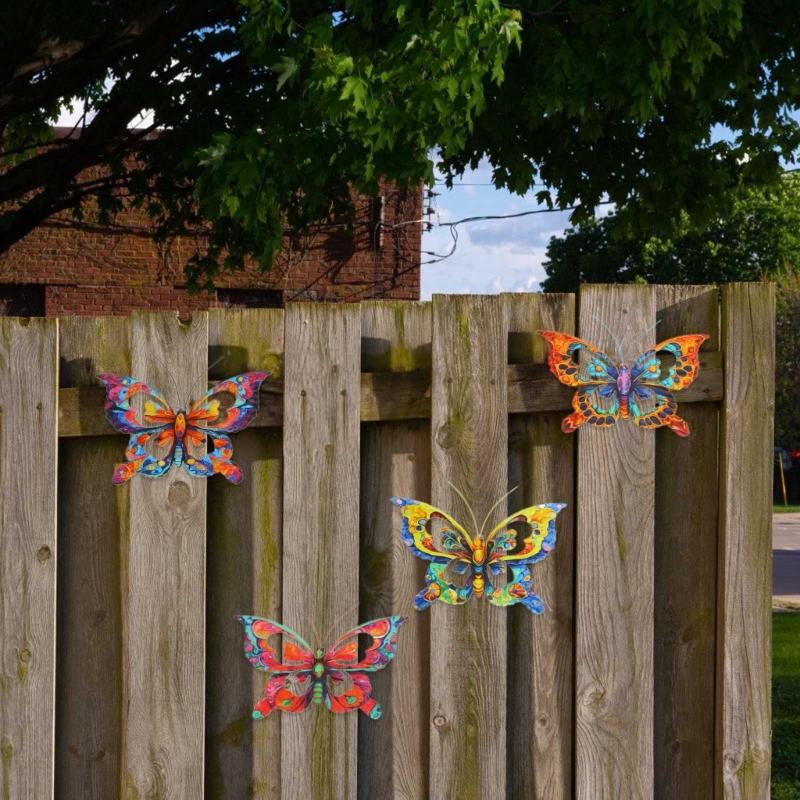 Hollow Out Colorful Metal Butterfly Wall Art Decoration Garden Ornament Outdoor Indoor Iron Sculpture Wall Hanging Decor