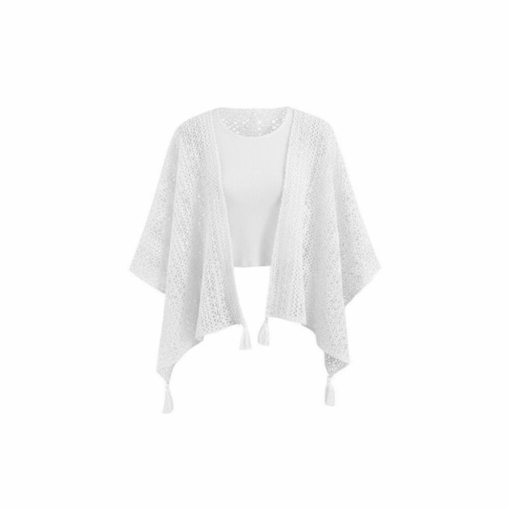 Ethnic Style Vacation Style Shawl Bohemian Ladies  Crochet Shawl New Hollowed-out Knitwear  Holiday белый