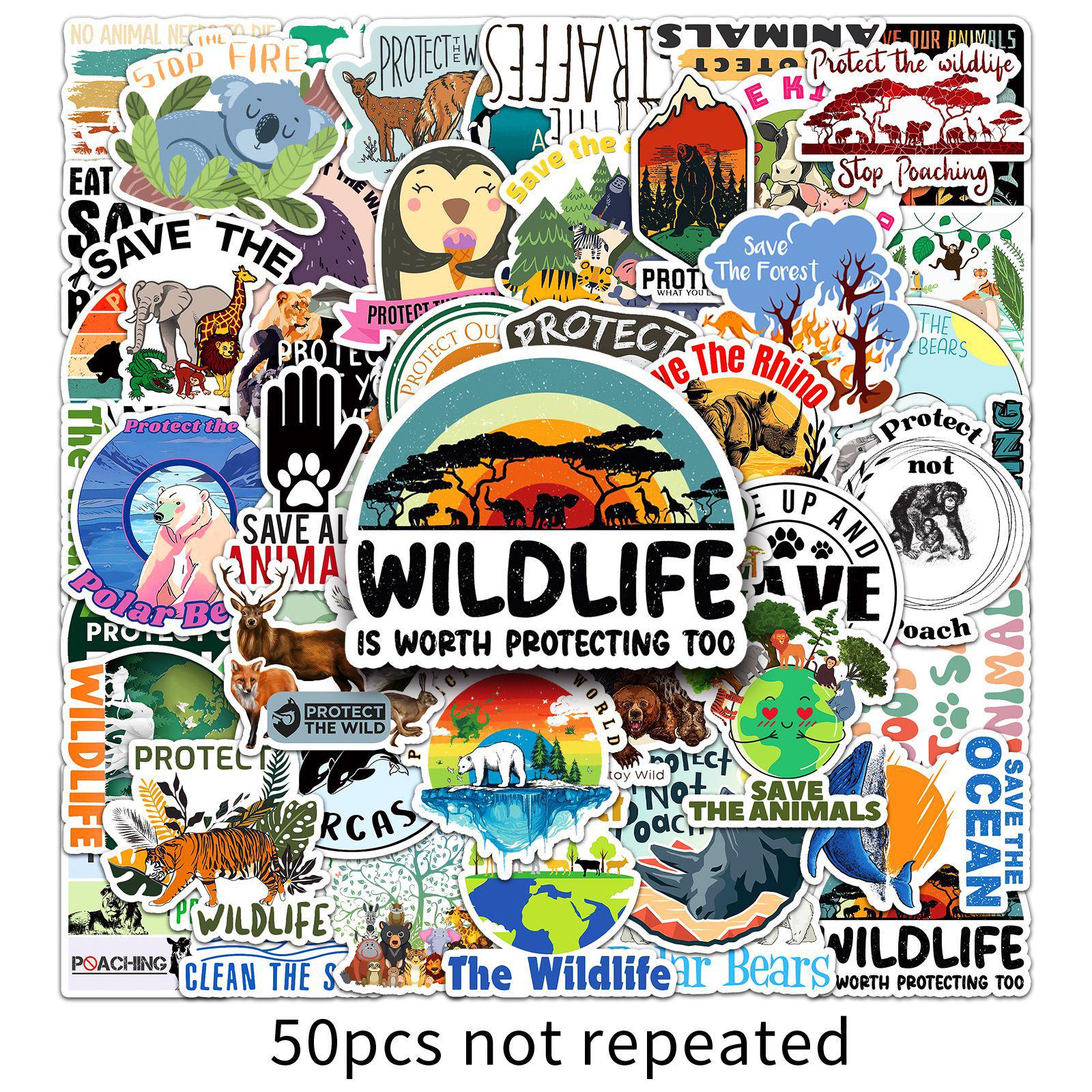 50 Animal Protection Cartoon Slogan Stickers - Stationery & Thermos Decor