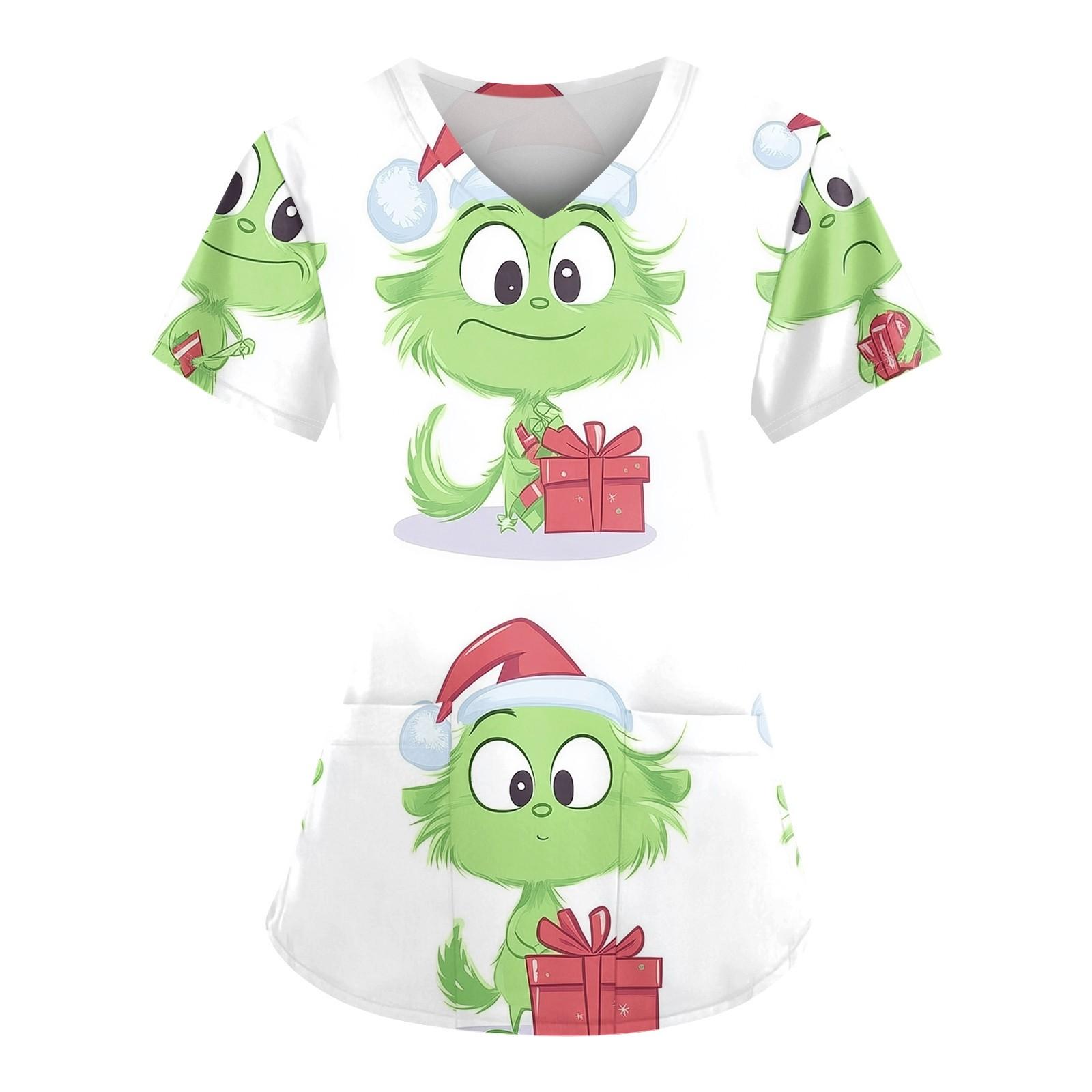 

Женский свободный облегающий топ с принтом рождественского снеговика и V-образным вырезом, короткими рукавами и карманами XL белый