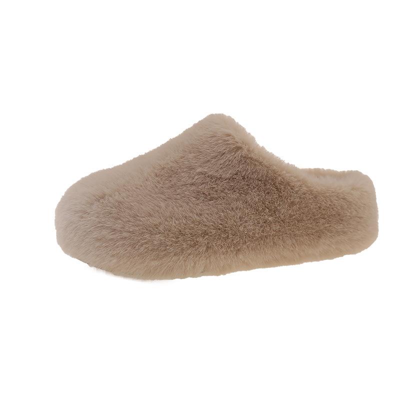 Kaninchenfell Französische flache Tasche Kopf flauschige Hausschuhe für Damen zum Tragen 2025 neue Herbst- und Winter-Ein-Pedal-Samt-Baumwollhausschuhe