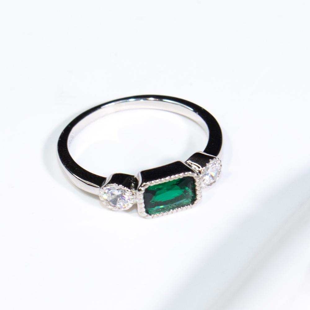 AAA Nano Emerald Rectangle 925 Sterling Silver Round White Cubic Zirconia Fashion Jewelry Rings