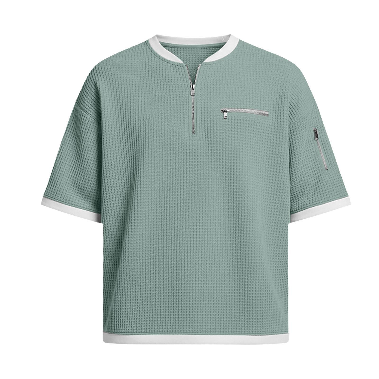 

New men s clothing color-blocking round-neck short-sleeve 2026 summer simple loose casual T-shirt XXXXL світло-зелений колір