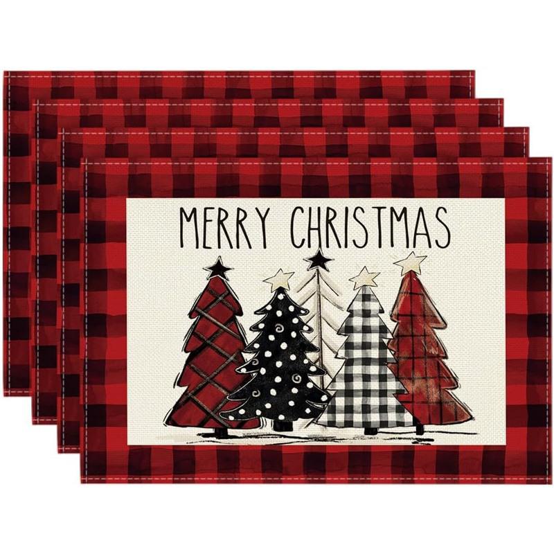 New Christmas Linen Square Placemat - Festive Party Tablecloth Decor, Beautify Coffee Table Mat.