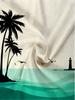 Printed Design – Not Textured Men's Golf Polo Shirt, Featuring a Tropical Palm Tree and Ocean Design, Is Perfect for Casual Outings, Beach Days, and