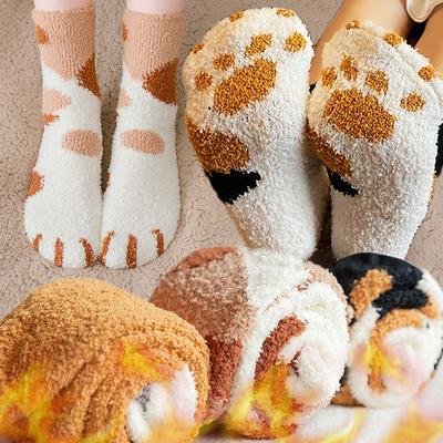 Winter Lamm Kawaii Cartoon Socken für Damen Niedliches 3D Hunde Katzen Pfotenmuster Fleece Warm Verdicken Lustige Plüschsocken Zuhause Boden Schlafen