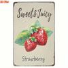Vintage Strawberry Sweet & Juicy Metal Sign 8x12 Inch, Retro 2D Flat Decorative Plaque with Pre-Drilled Holes, Farmhouse Wall Art