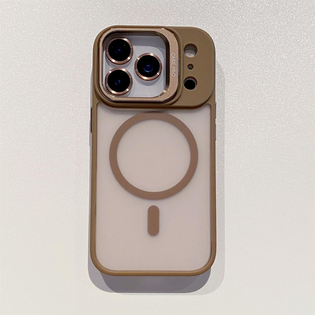 Luxury Matte Magsafe Magnetic With Lens Film Bracket Phone Case For iPhone 11 12 13 14 15 16 17 Air ProMax Hard PC Bumper Cover