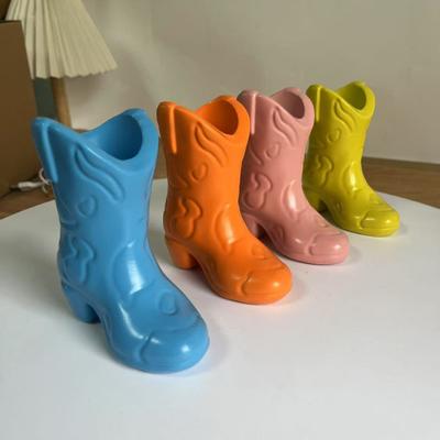 Yousheng Mini Cowboy Boots Flower Vase Ornament Resin Figurine Statue Sculpture Flower Holder Container Home Office Table Centerpiece Decorative