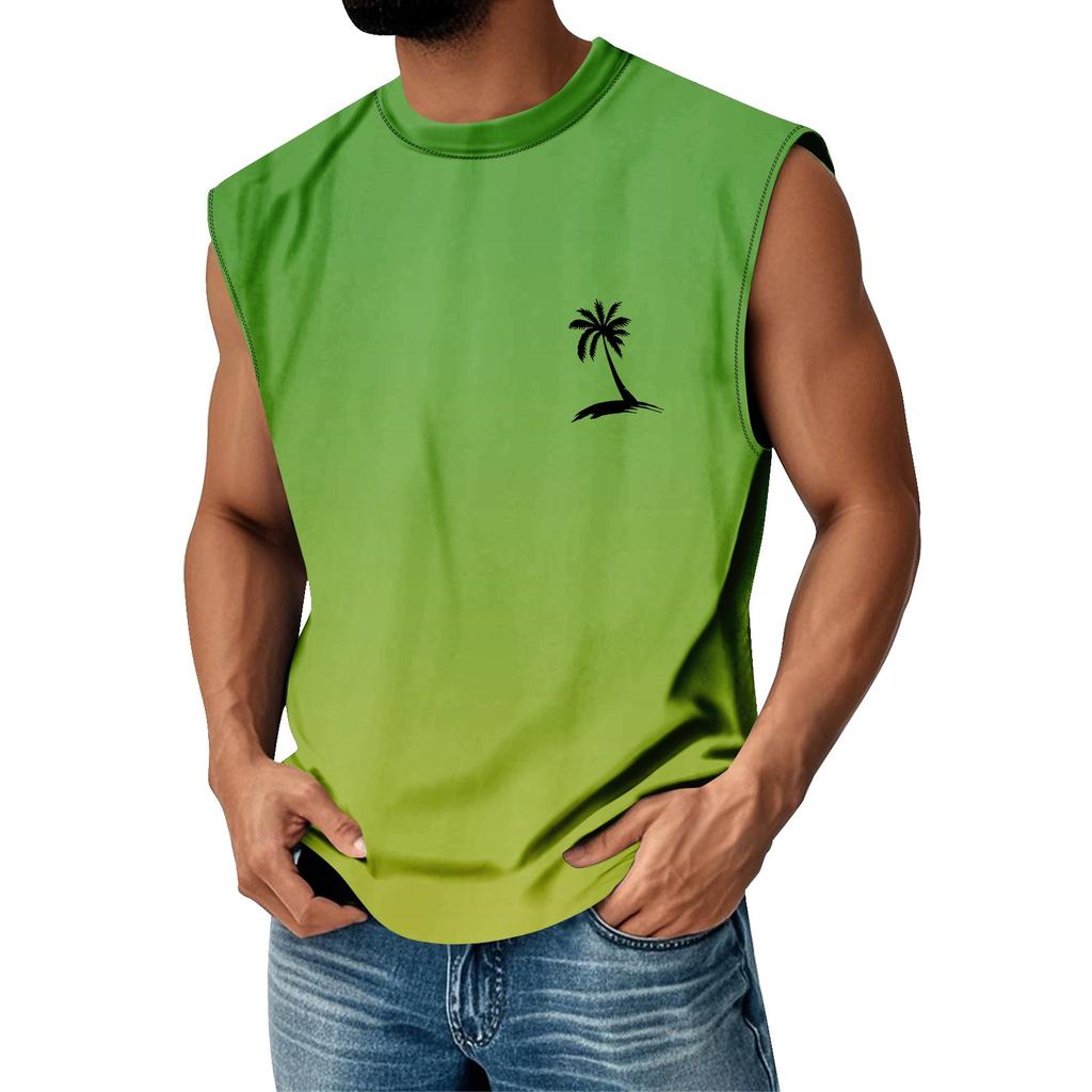 Gilet d'été pour homme à imprimé, col rond, dégradé, sport, décontracté, sans manches