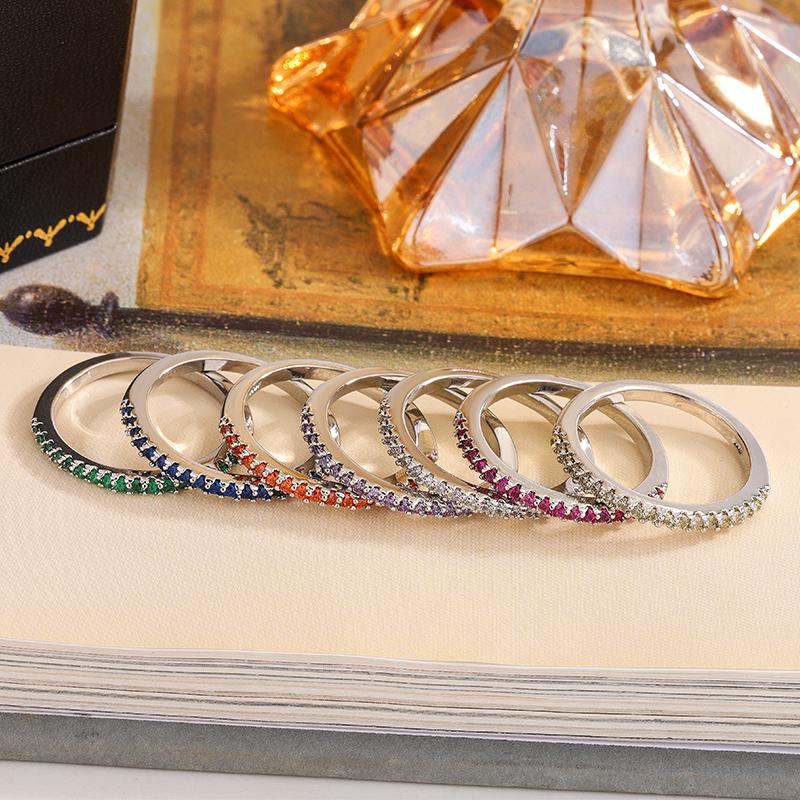 925 Sterling Silver Plated Colorful Zircon Ring Stackable Dainty Women's Jewelry Birthday Gift Valentine's Day Present