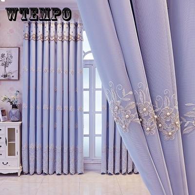 New European Style Simple Gold Thread Embroidered Curtains for Living Room Bedroom Study Blackout Curtain