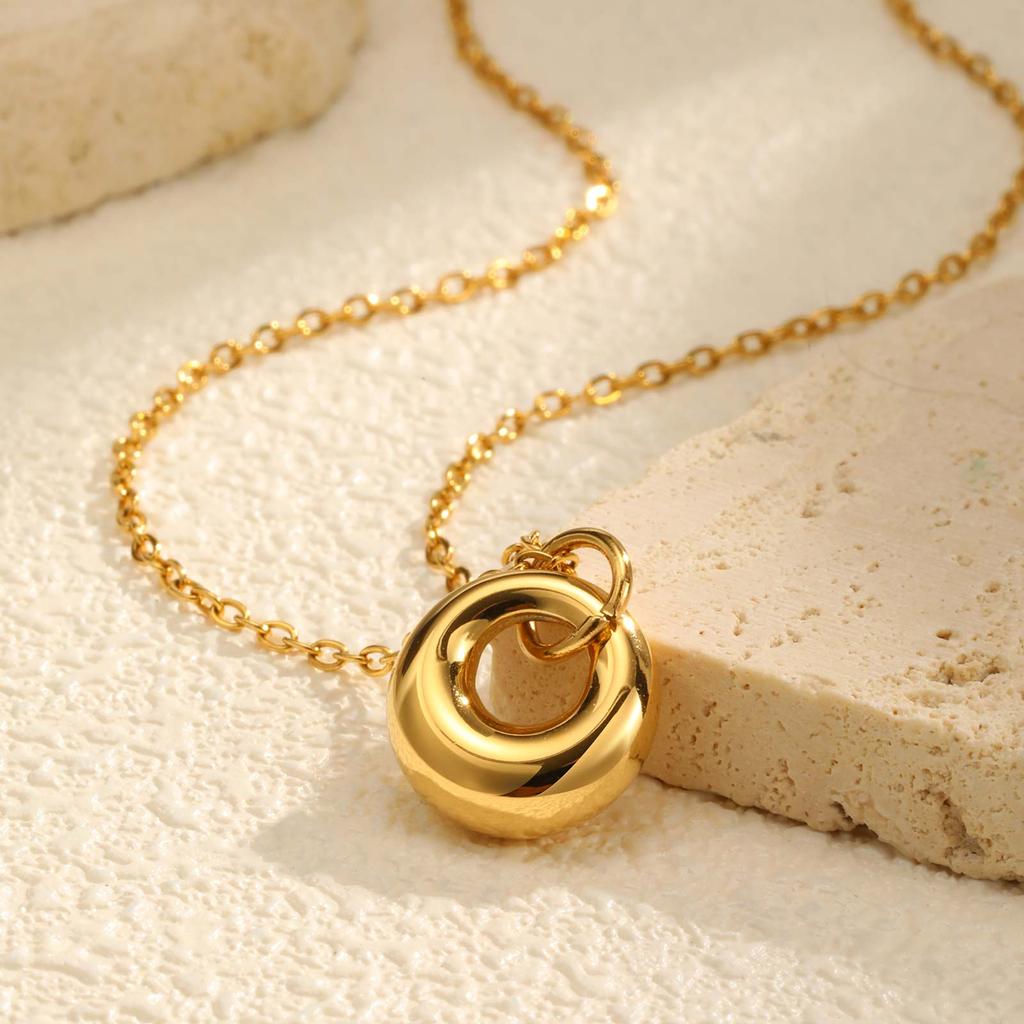 Geometric Ring Pendant Necklaces for Women,Gold Color Stainless Steel Necklace,Trendy Waterproof Jewelry Gift