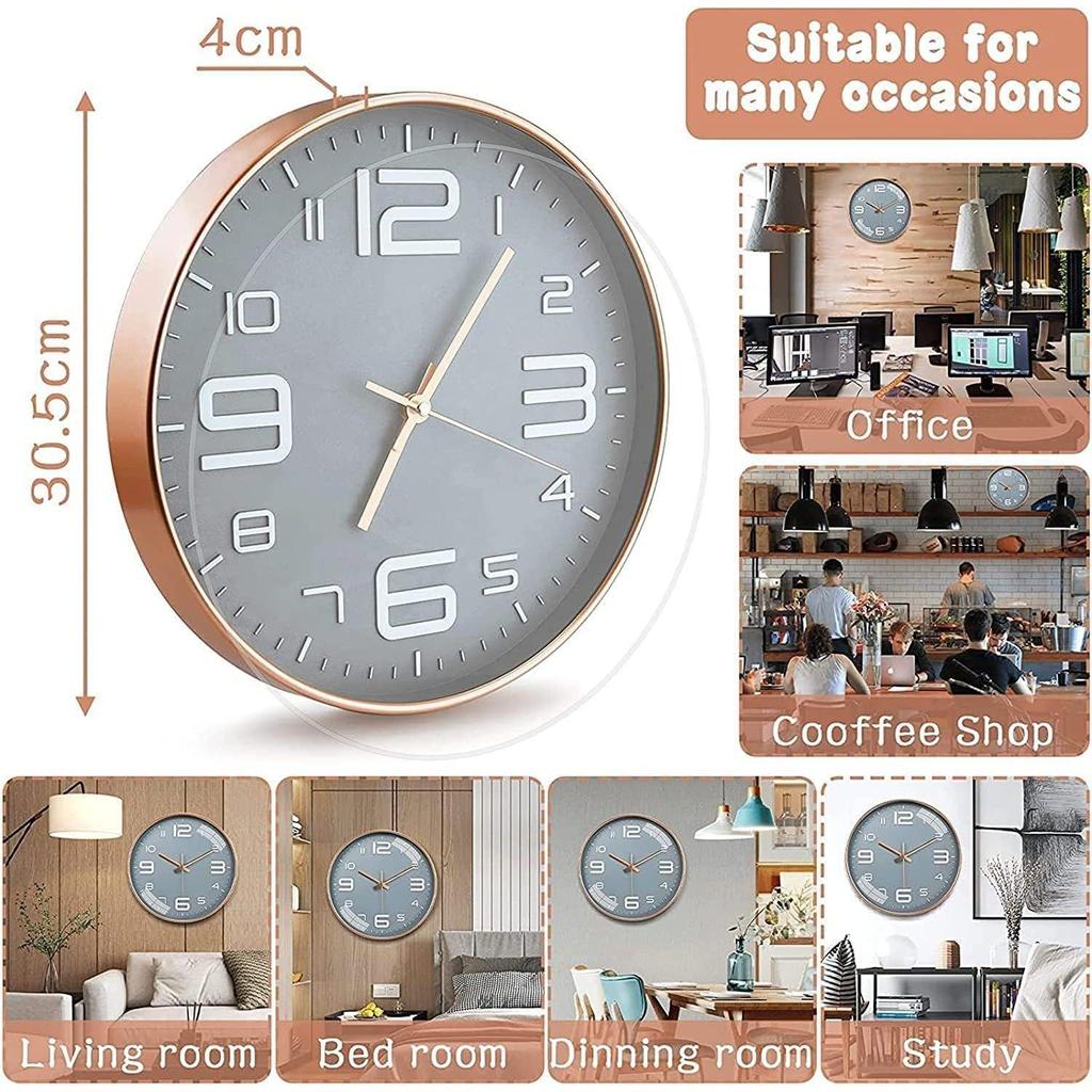 Wall Clock 12" Silent Quartz Decorative Latest Wall Clock Non-Ticking Classic Clock Battery Operated Round Easy To Read for Room/Home
