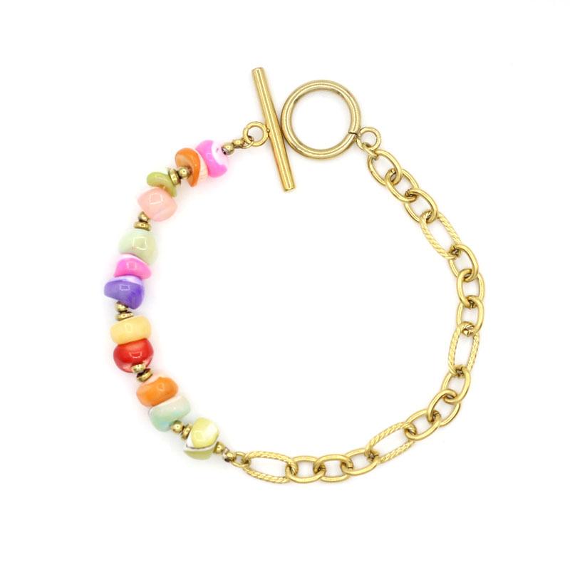 Vibrant Irregular Shell Beads Gold Bracelet for Women