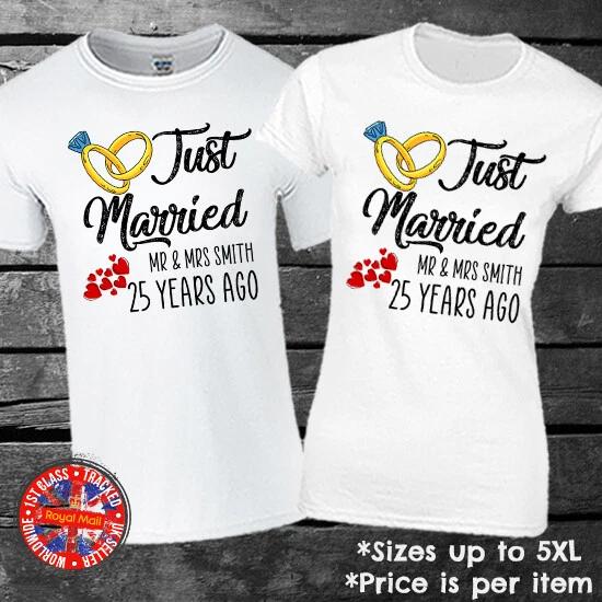 Just Married Anniversary Personalised T-shirt Matching Couples Set 2XL