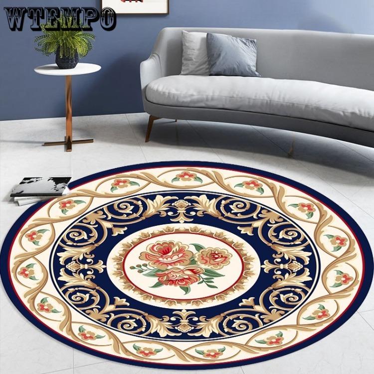 WTEMPO Round Ethnic Style Carpet Full Shop Washable Living Room Carpet Foldable Floor Mat