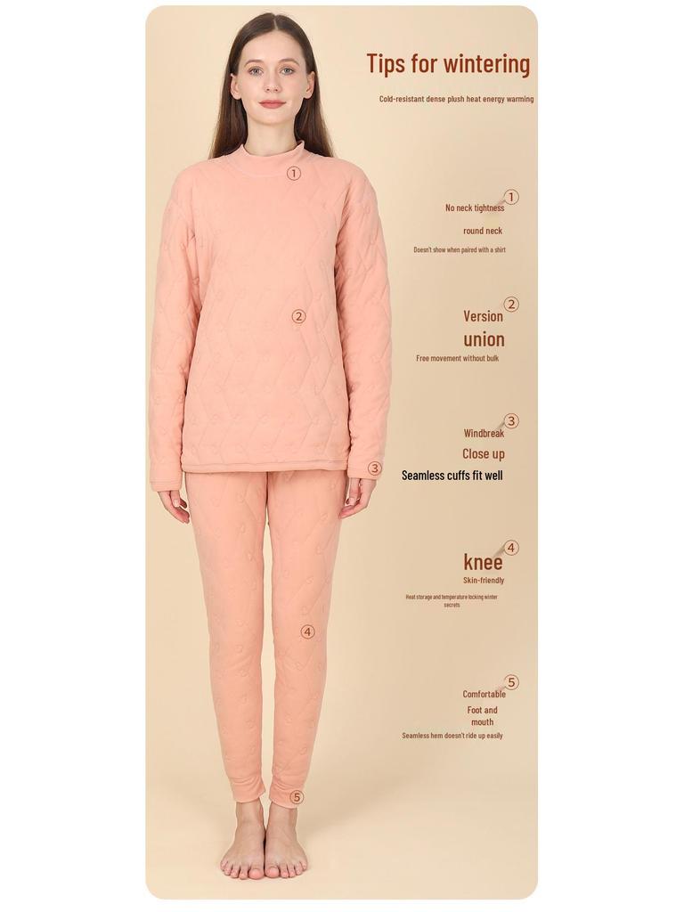 500g Extra Thick Fleece-Lined Quilted Thermal Set for Men & Women - Middle-Aged & Elderly