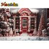 Mocsicka Christmas Photography Background Xmas Tree Winter Snow Red Candy House Shop Decors Family Baby Birthday Photo Backdrops1