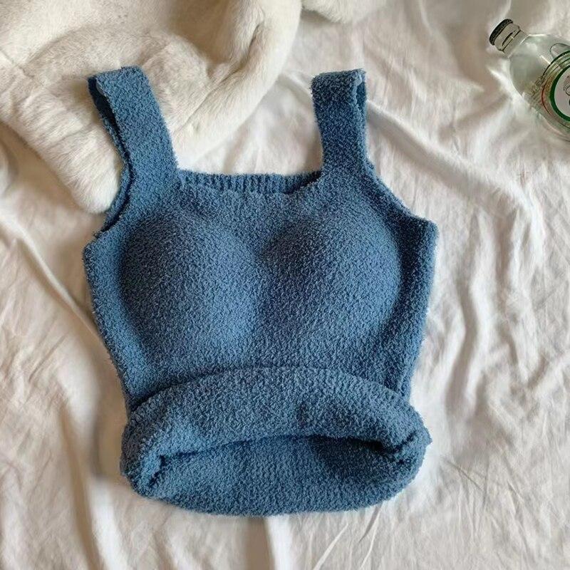 ITOOLIN Camisolas quentes de cashmere para mulheres de inverno com bojo de sutiã, regatas grossas de tricô, tops doces para mulheres