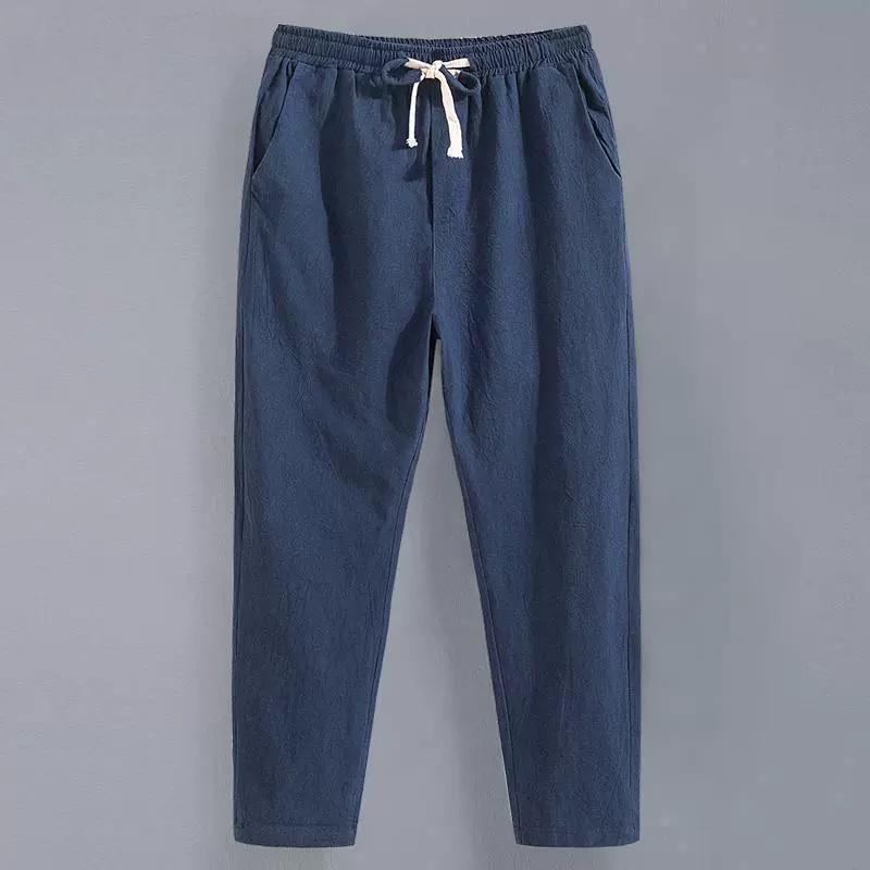 

Men s Loose-Fit Cotton-Linen Trousers: Breathable Trendy Retro Straight-Leg Casual Pants for Summer Spring S
