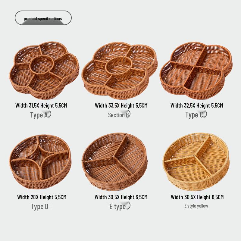Woven Faux Rattan Snack Plate Storage Basket - Divided for Hot Pot Ingredients and Fruit in Living or Dining Room