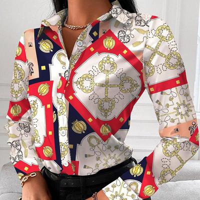Fashion Chain Leopard Printed Lady Office Shirt Elegant Turn-down Collar Blouse Casual Button Long Sleeve New Autumn Women Tops