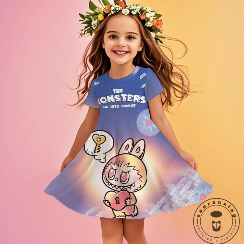 

Праздничное платье для девочки Miniso 2025 Новое летнее Disney LABUBU Для девочек 3D-печать Милые детские платья Детское 150