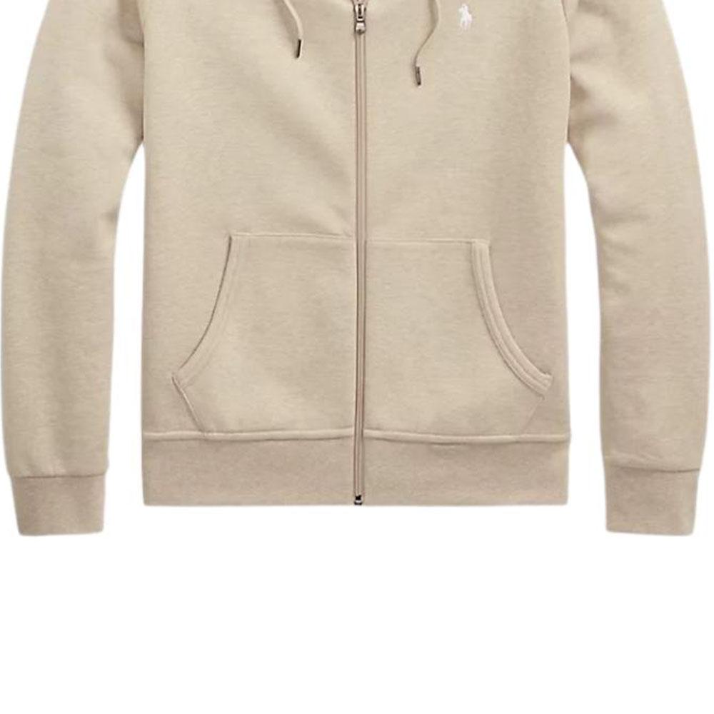 Polo Ralph Lauren Solid Color Logo Embroidered Hooded Zip-Up Sweatshirt Men sweatshirt Khaki 710883329-023