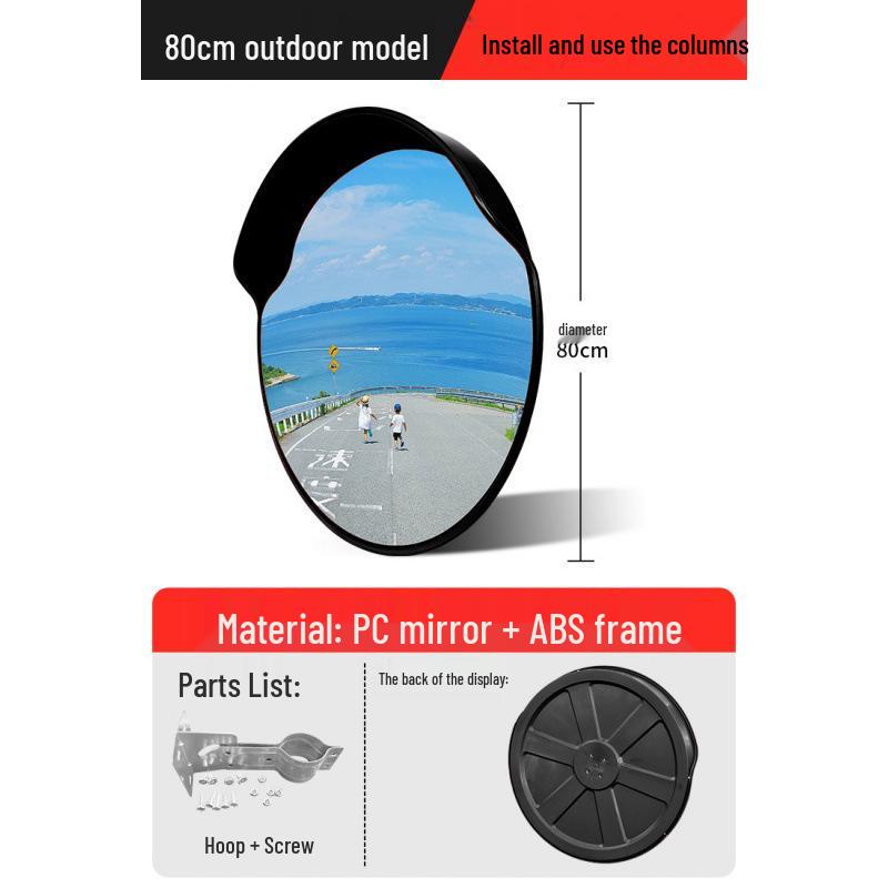 Outdoor Traffic Convex Mirror: Anti-theft Round Wide-Angle Reflective Mirror with Red Black Back