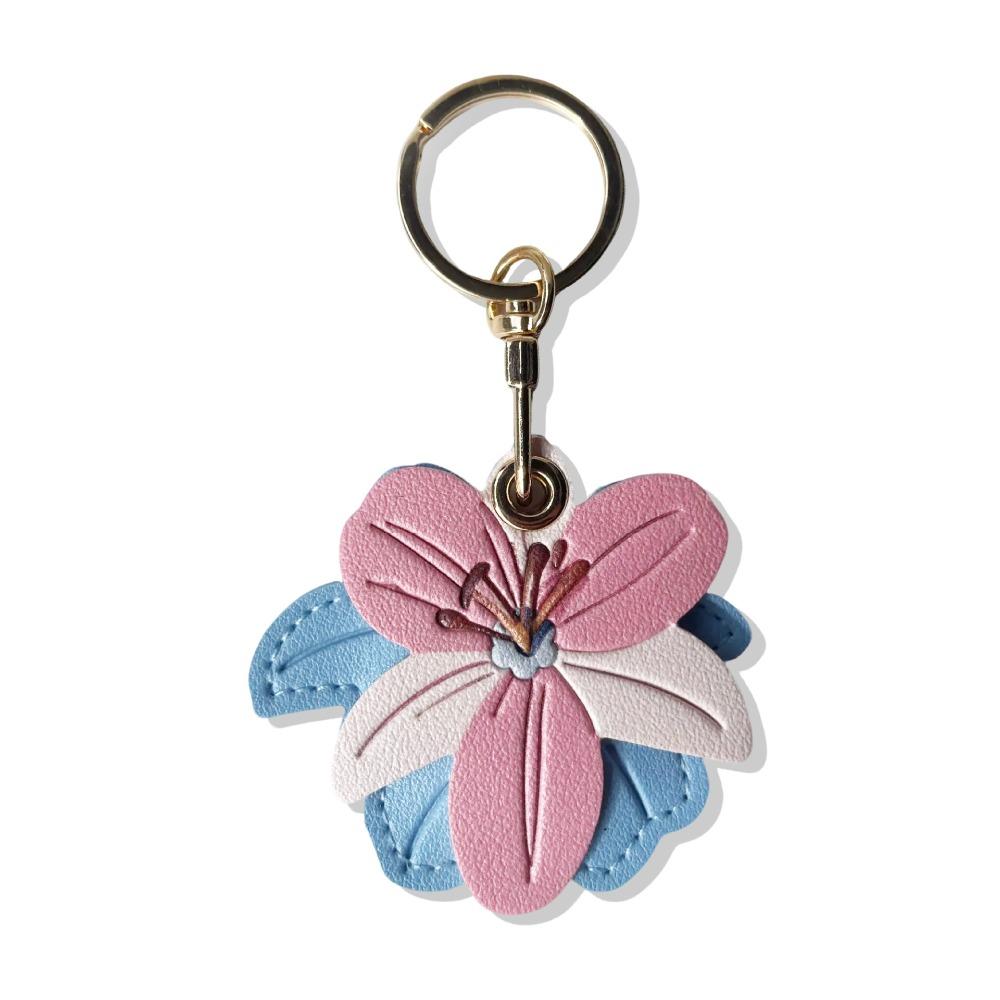 

PU Leather Bag Pendant Access Control Card Holder Bag Hanging Unique Flower Keychain Women синій/рожевий