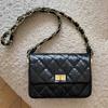 Xiaoxiangfeng Thick Chain Diamond Chain Bag Black Cowhide Small Square Bag Single Shoulder Crossbody Bag