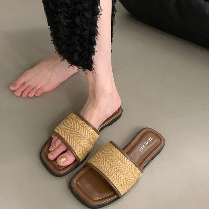 Women's Slippers Women's Summer Wear New Niche Retro Fairy Style with Skirt Versatile Flat Bottom Seaside Sandals