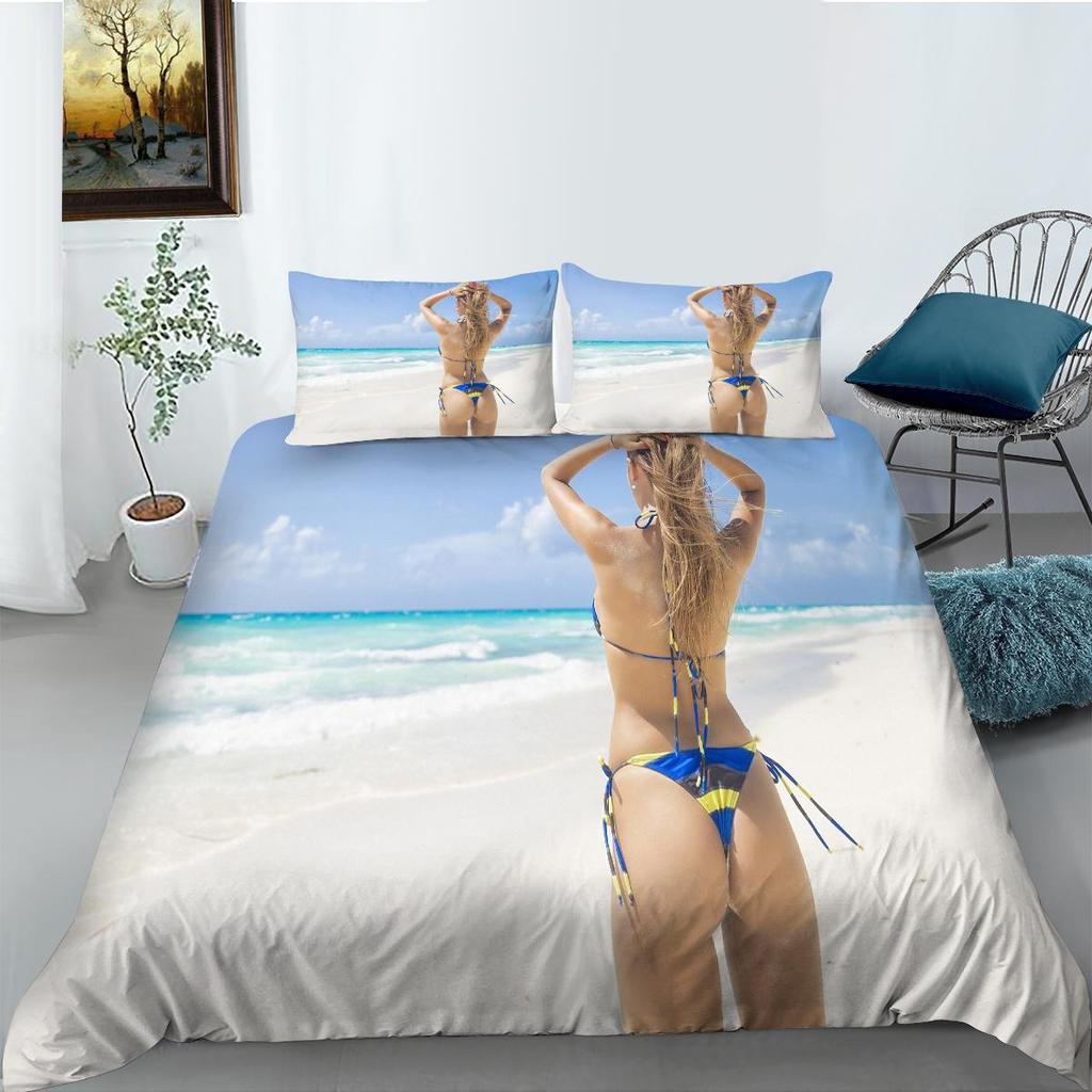 3D Bikini Printed Home Bedding Set Sexy Beauty Pattern Quilt Cover and Pillow Cover Bedding Set AU/EU/US Full Size Home Decoration