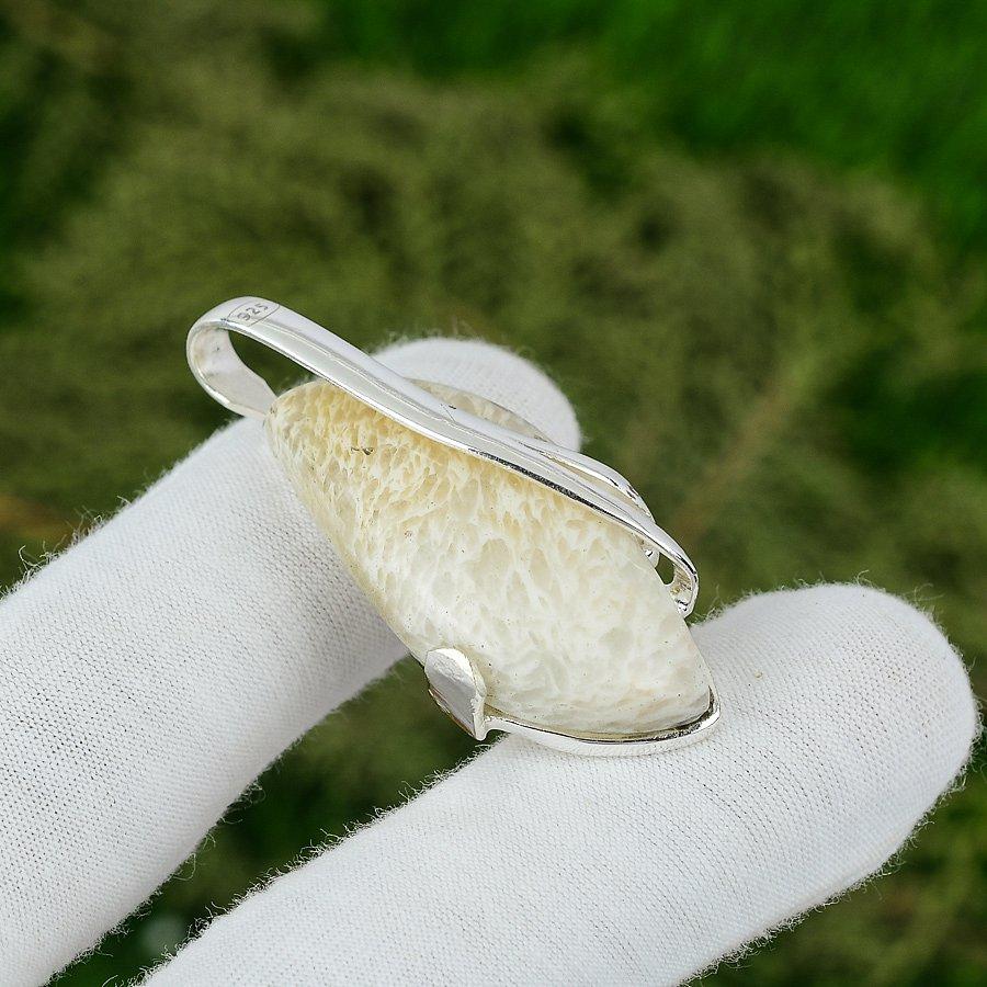 Crown Chakra Natural Scolecite Sterling Silver Wedding Engagement Bezel Pendant