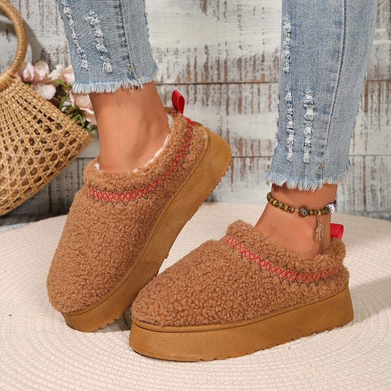 Thick bottom outer wear winter bag head half slippers new ethnic style lace hairy half tray foreign trade snow cotton slippers