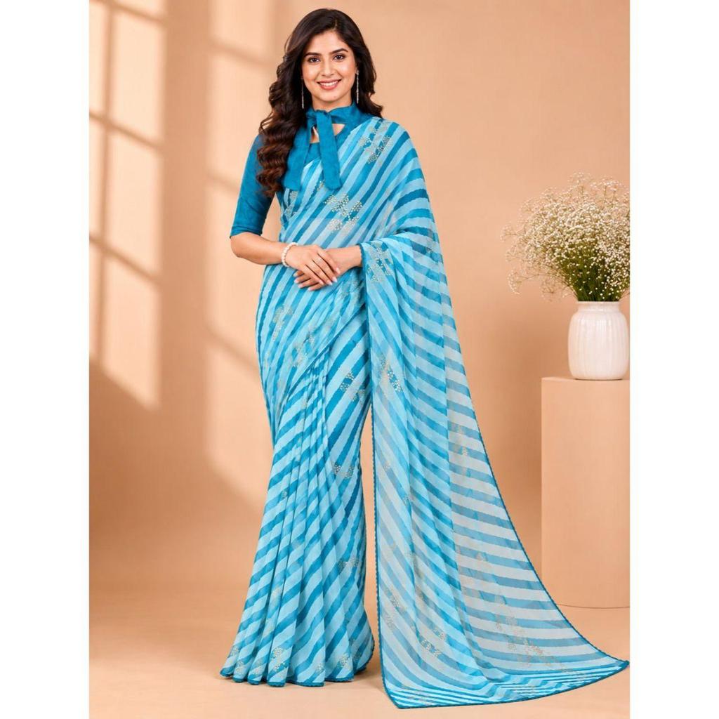 New Launch Elegant Foil Print Georgette Saree Collection