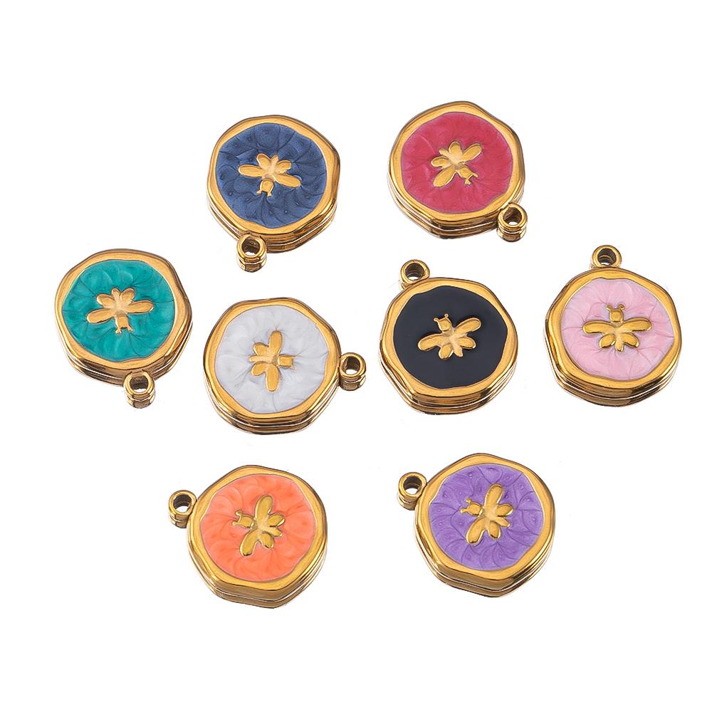 8pcs Gold Color Stainless Steel Enamel Heart Eye Sun Star Round Charm Pendants DIY Earrings Necklace Jewelry Making Supplies