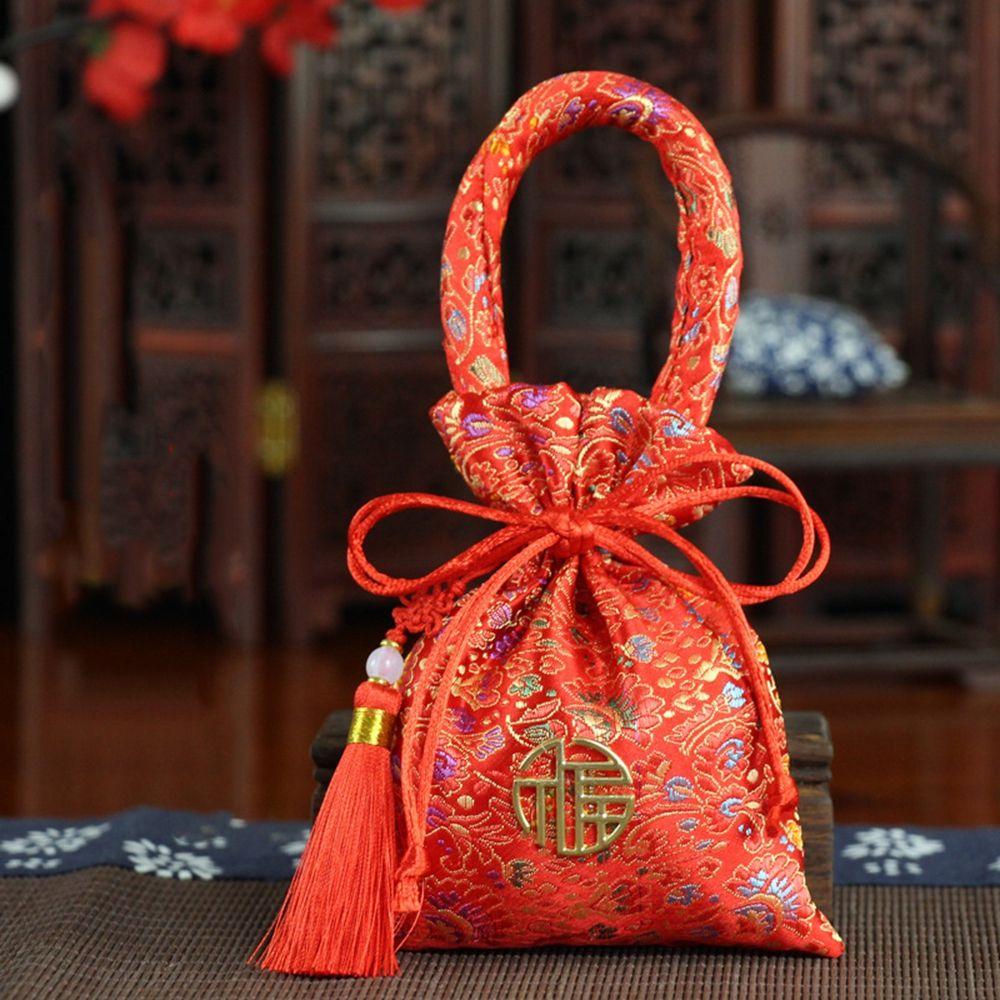 Chinese Knot Wedding Bride and Groom Brocade Handle Bag Wedding-favor Gift Package Bag Candy Bag