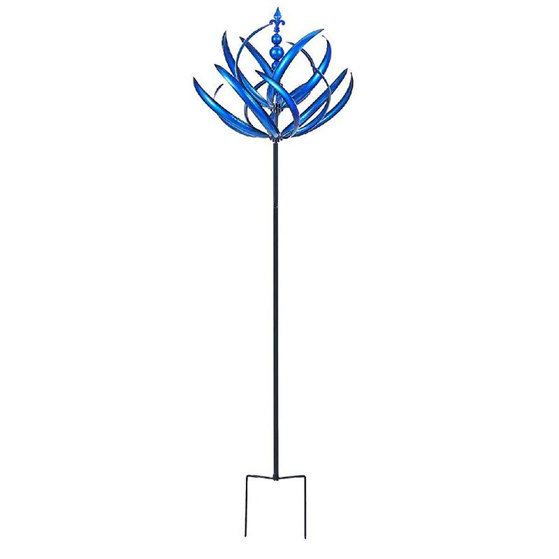 Girasole Cinetico a Forma di Fiore di Loto in Metallo Blu, Mulino a Vento Impermeabile Rotante a 360° per Decorazione di Giardino, Cortile, Prato, Ornamento Scultura Artistica da Esterno Resistente alla Ruggine