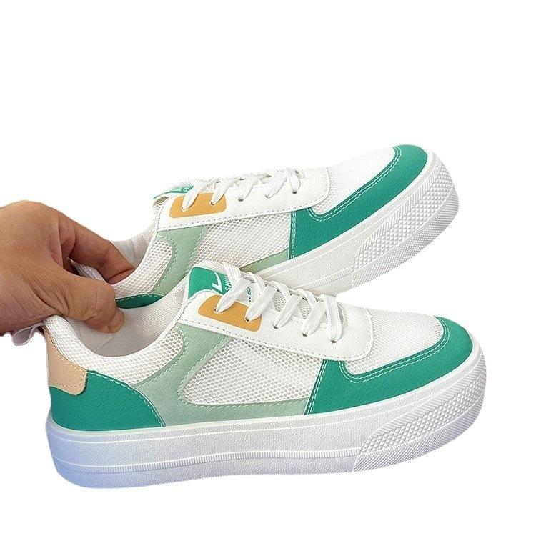 Summer mesh sports white shoes women's summer new thick-soled round head color matching student leisure board