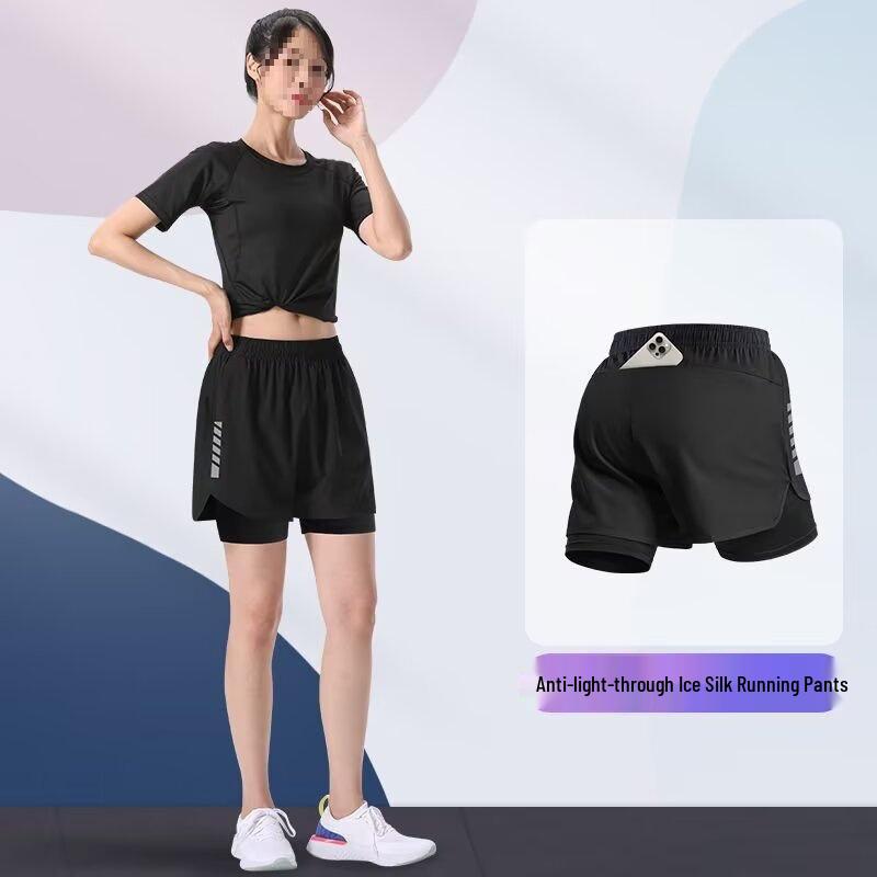 

Unisex Marathon Shorts: Breathable, Fake Two-Piece, Three-Quarter Length for Running & Cycling S чёрный