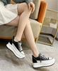 New 8.5 Cm Genuine Leather Women Platform Shoes Wedge Sneakers Lace Up Sneakers   Spring Summer Fashion Shoes