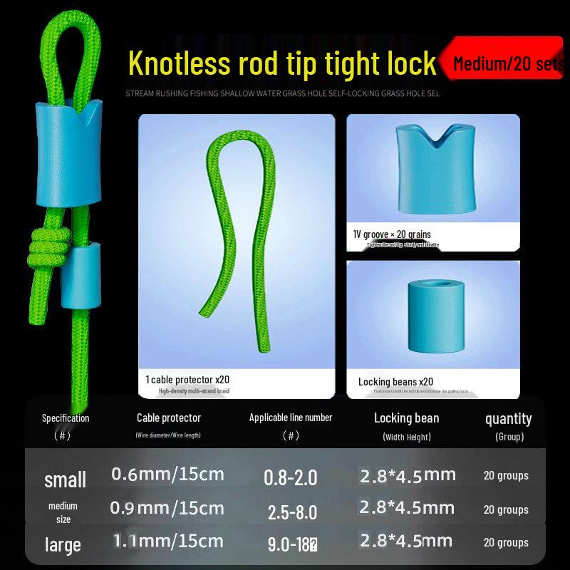 Billion Battle Knotless Fishing Rod Tip Self-Locking Buckle with PE Reinforced Line Protector and Locking Bead.