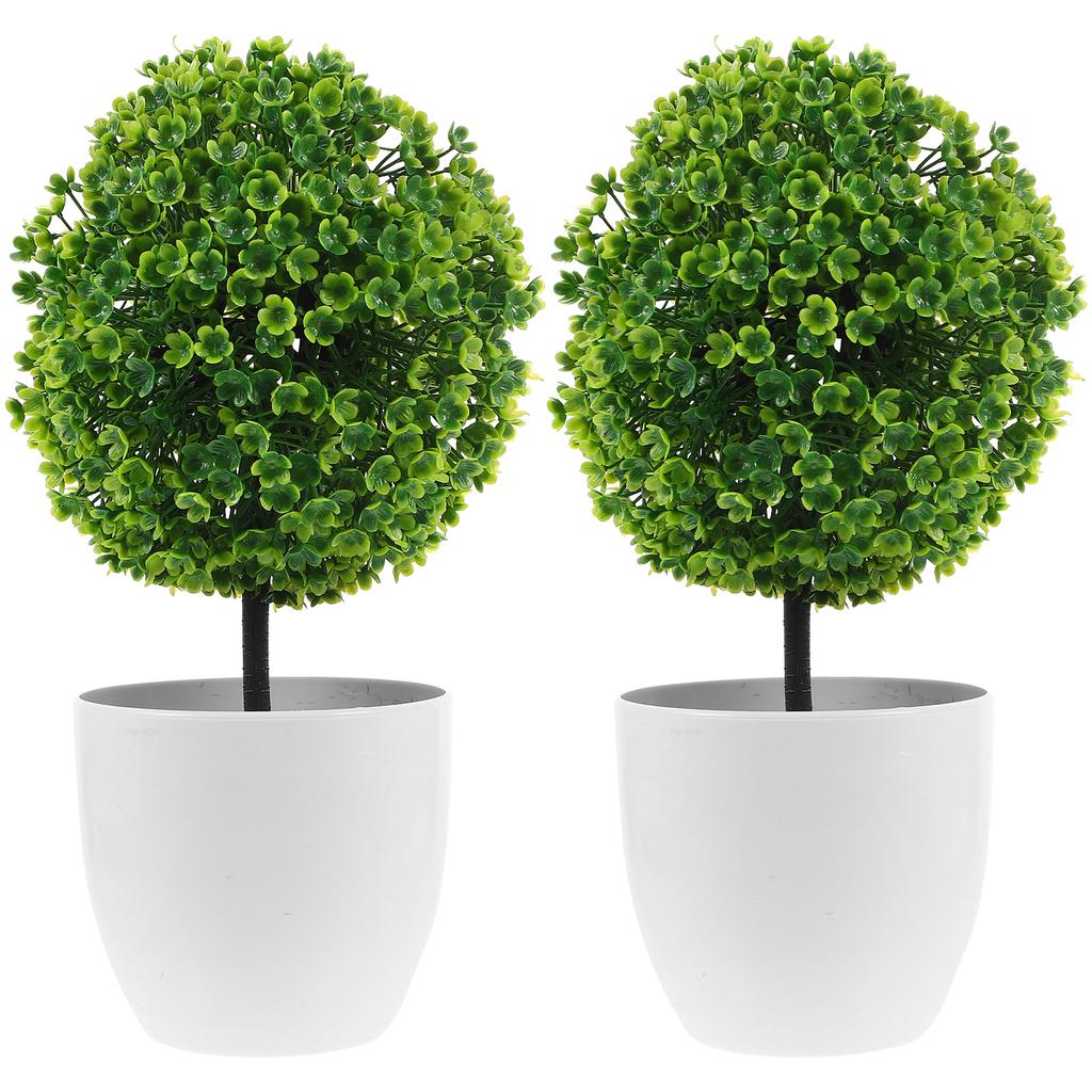 2 Pcs Potted Bushes Home Decor Artificial Plants Indoor Small for Decoration Bookshelf