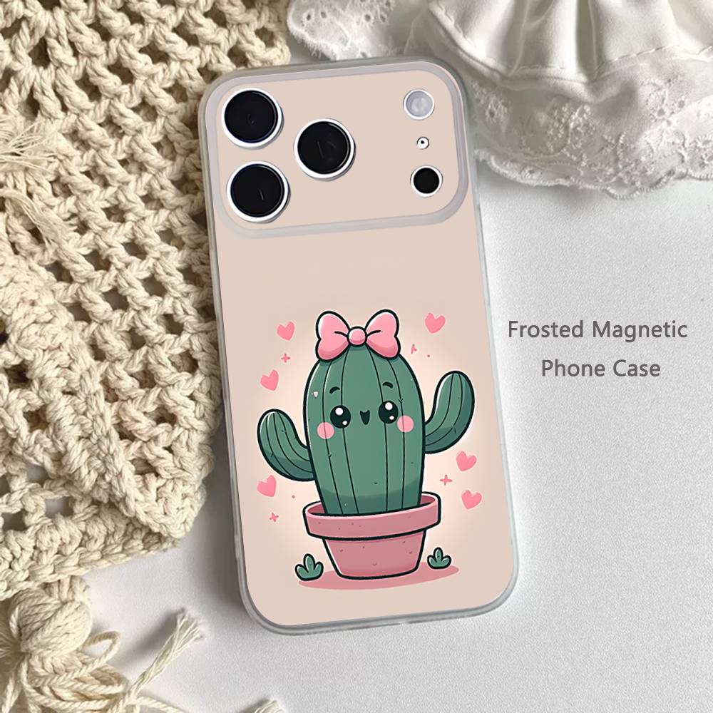 

Cartoon Plant Cactus Phone Case For iPhone 14,16,12,17,13,15,11 Max,Pro,Mini,Plus,Air,E Magnetic Frosted Transparent iPhone12
