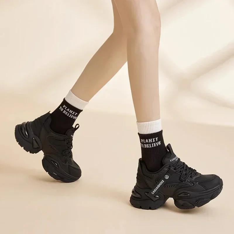 Scarpe da Tennis da Donna con Suola Spessa Casual con Lacci Zeppa Scarpe da Papà Moda Outdoor Sport Mantieni Caldo Fodera in Velluto Opzionale Sneaker