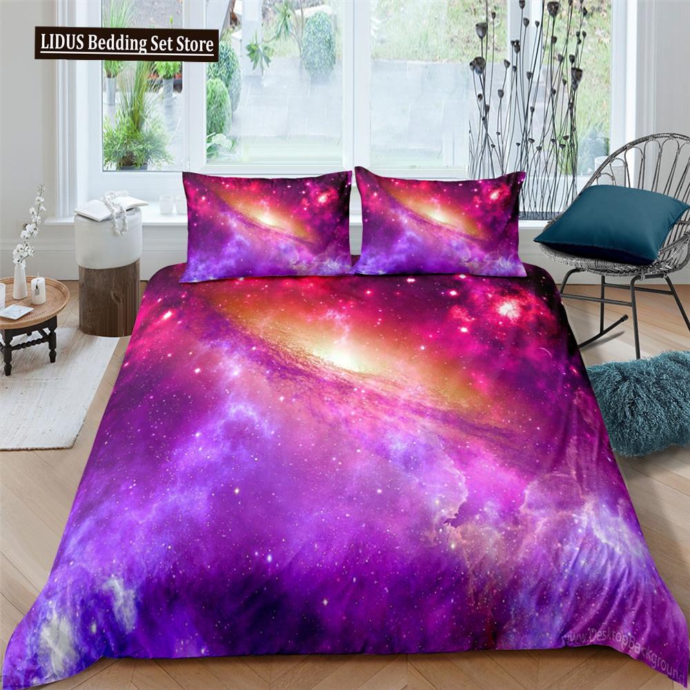 Galaxy Theme Blue Purple Design Duvet Cover Full Size For Girls Boys Teens Kids Gifts Starry Dream Sky Bedding Set Room Decor