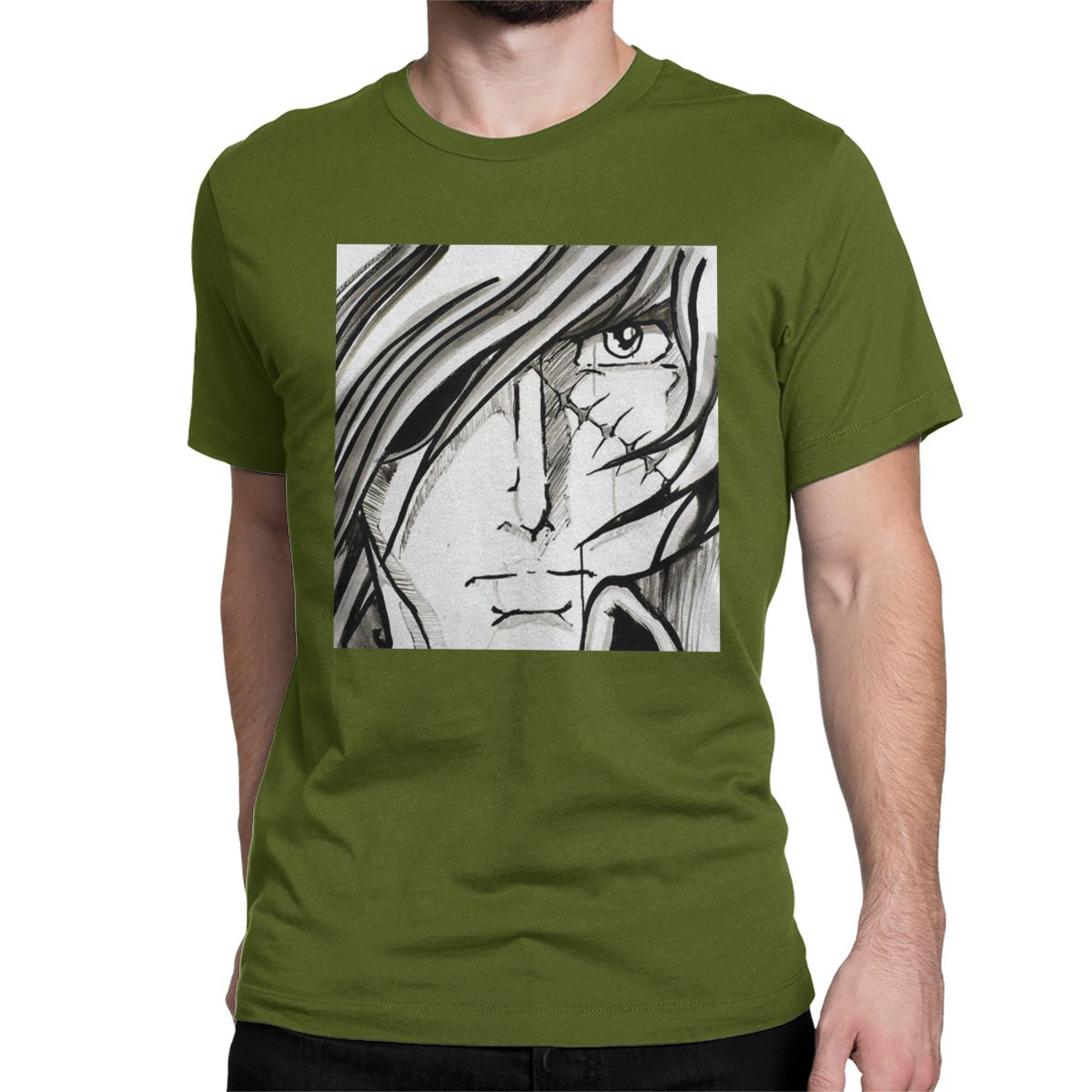 

Men Albator Portrait Scar T Shirts Space Pirate Captain Harlock Pure Cotton Tops Novelty Short Sleeve Crewneck Tee Shirt T-Shirt S